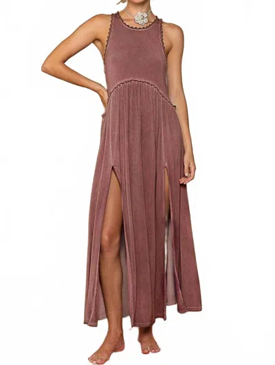 Pol Sleeveless Racerback Knit Maxi Dress In Burgundy In Brown