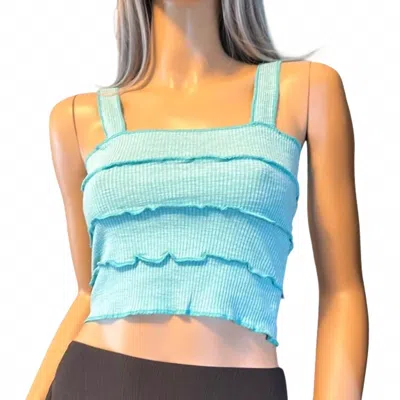 Pol Sleeveless Ruffled Tiered Crop Top In Peacock Blue