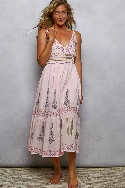 Pol Smocked Waistband Floral Midi Dress In Pink