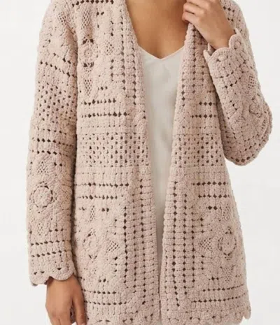 Pol Soft Crochet Cardigan In Beige In Pink