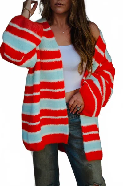 Pol Solame Contrast Stripe Cardigan In Sky/orange In Blue