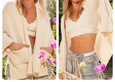 Pol Solid Cardigan With Pockets In Cream In White