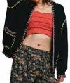 Pol Solid Pattern Blanket Stitch Open Cardigan In Black In Black