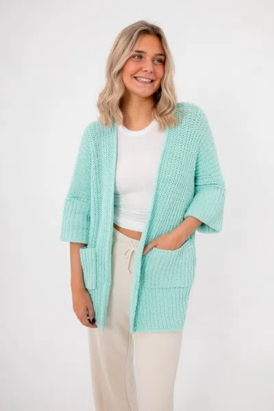 Pol Sorbet Chenille Slouch Cardigan In Mint In Blue