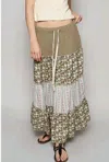 Pol Spring Fling Skirt In Olive Multi In Brown