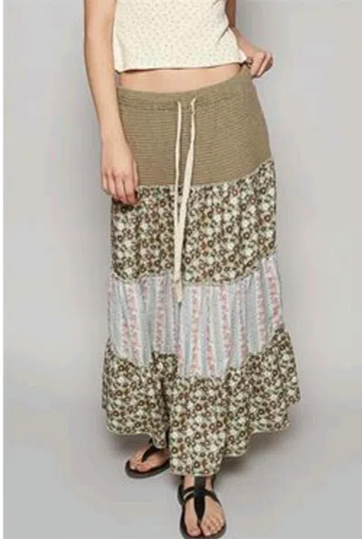 Pol Spring Fling Skirt In Olive Multi In Brown