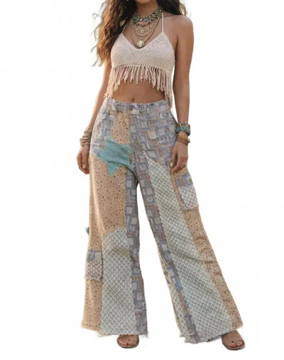 Pol Spring Patchwork Pants In Aqua Multi In Neutral
