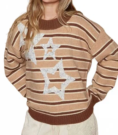 Pol Star Gazer Patch Stripe Sweater In Brown Stripe In Multi