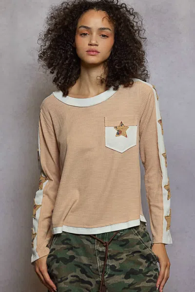 Pol Star Patch Top In Nude Beige In Multi
