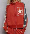 Pol Starry Patch Jacket In Red Multi In Red