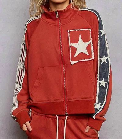 Pol Starry Patch Jacket In Red Multi