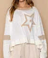 Pol Stars Pullover Top In Beige In White