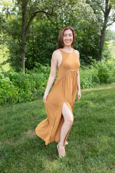 Pol Stone Washed Maxi Dress In Mustard In Brown