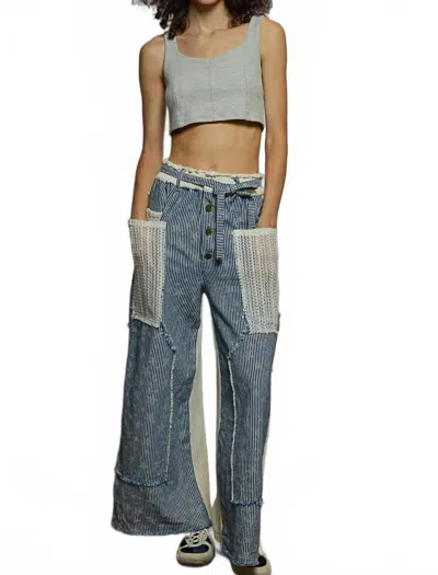 Pol Stripe Patch Pants In Denim In Blue