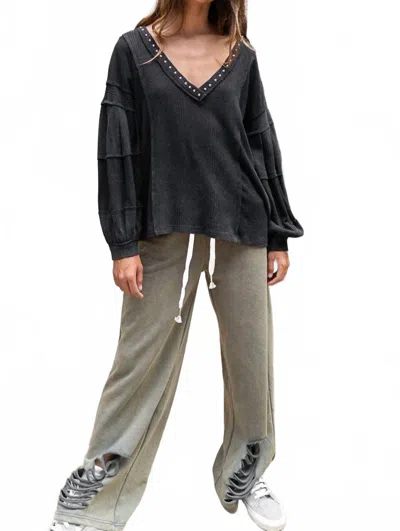 Pol Stud Balloon Sleeve Top In Black