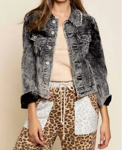 Pol Studded Corduroy Jacket In Washed Denim