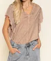 Pol Studded Flutter Sleeve T-shirt In Stone Brown In Multi