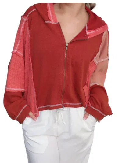 Pol Sunset Zip Up Hoodie In Red Brick In Multi
