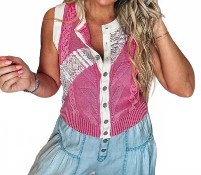 Pol Sweet & Chic Patchwork Sweater Vest Top In Hot Pink