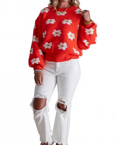 Pol Textured Daisy Sweater In Orange
