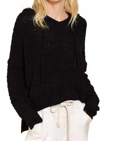 Pol Textured Knit Hoodie In Black