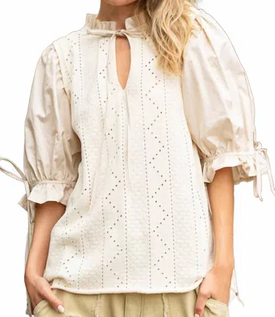 Pol Tie Accent Puff Sleeves Top In Beige In Neutral