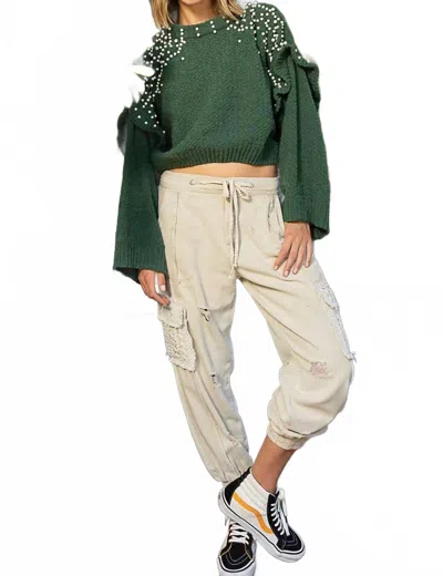 Pol Tie Waistband Cargo Jogger Pants In Sand Beige In Neutral