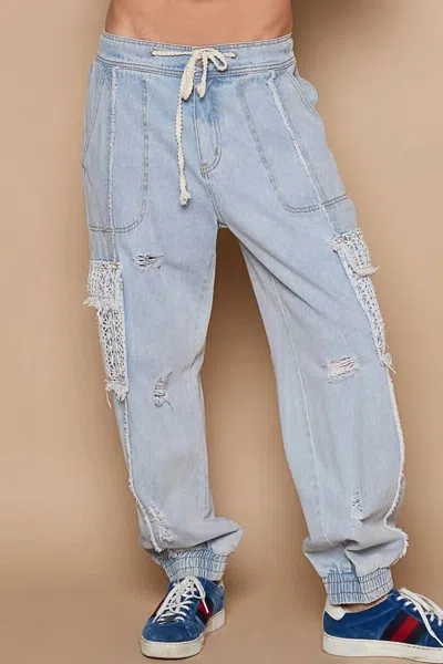 Pol Tie Waistband Jogger In Denim In Blue