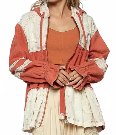 Pol Tiered Hoodie Zipper Jacket In Brick/ivory In Orange