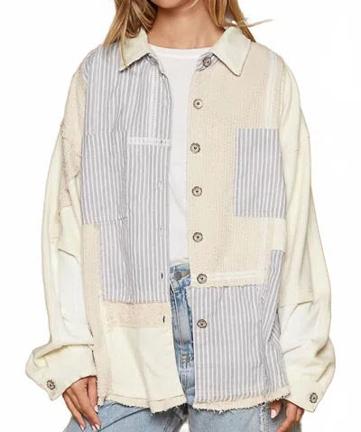 Pol Upgrade Your Jacket Game Oversized Shacket In Beige/ Blue In Neutral