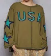 Pol Usa And Star Top In Olive In Green