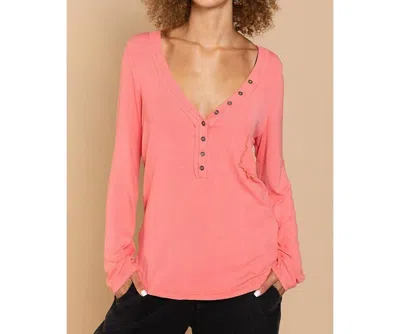 Pol V-neck Button Down Top In Watermelon Pink In Multi