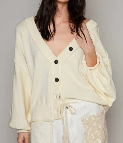 Pol V-neck Dropped Shoulder Cardigan In Provence Cream In Multi