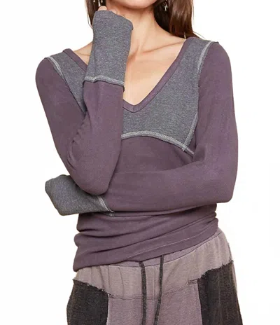 Pol V-neck Fitted Top In Storm Charcoal In Purple