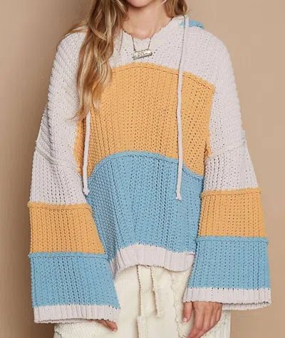 Pol V-neck Hooded Color Block Pullover Sweater In Multicolor