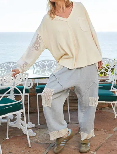 Pol V Neck Lace Sleeve In Beige