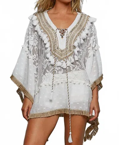 Pol V Neck Trim Tassel Adjustable Drawstring Top In White