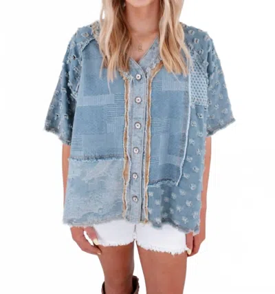 Pol Valerie Boho Cotton Twill Jacket In Denim In Blue