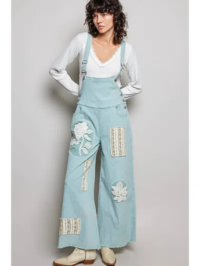 Pol Veronica Wide Leg Overalls In Denim In Blue