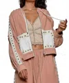 Pol Vintage Hoodie Jacket Top With Stud Trim In Blush Pink In Pink