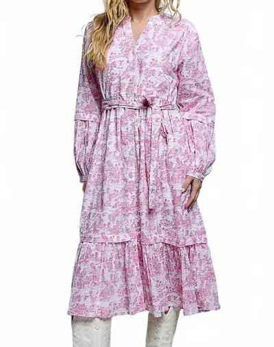 Pol Vintage Inspired Relaxed Fit Floral Midi Dress With Belt In Pink In Multi