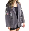 Pol Vintage Patch Detail Military Blazer Jacket In Blackberry