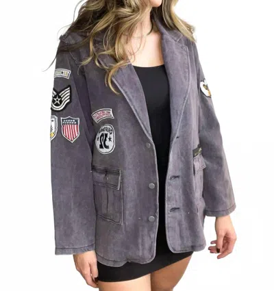 Pol Vintage Patch Detail Military Blazer Jacket In Blackberry