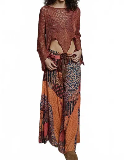 Pol Vintage Patchwork Wide Leg Pants With Pockets In Orange In Multi