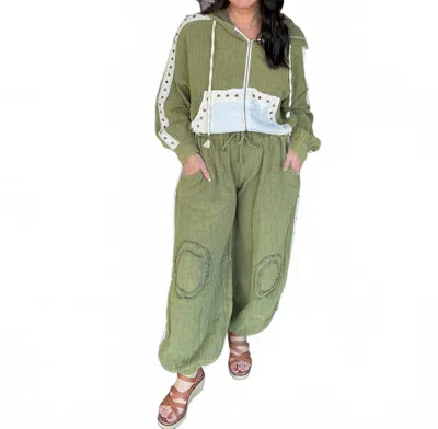 Pol Vintage Wash Jogger With Stud Trim In Olive Green