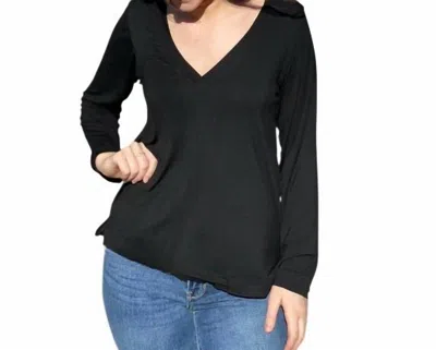 Pol Vintage Washed Long Sleeve V-neck Tees In Jet Black