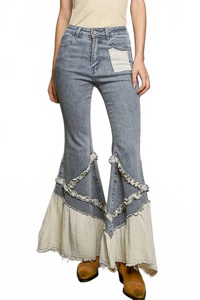 Pol Vintage Washing Solid Double Gauze Ruffle Twill Pants In Denim In Gray