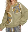 Pol Waffle Knit Embroidered Patch Work Pullover In Olive In Green