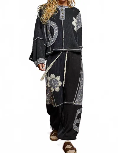 Pol Waffle Knit Set In Black