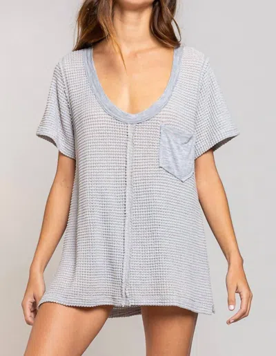 Pol Waffle Pocket Tee Top In Grey